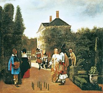 Pieter de Hooch Skittle Players in a Garden oil painting image